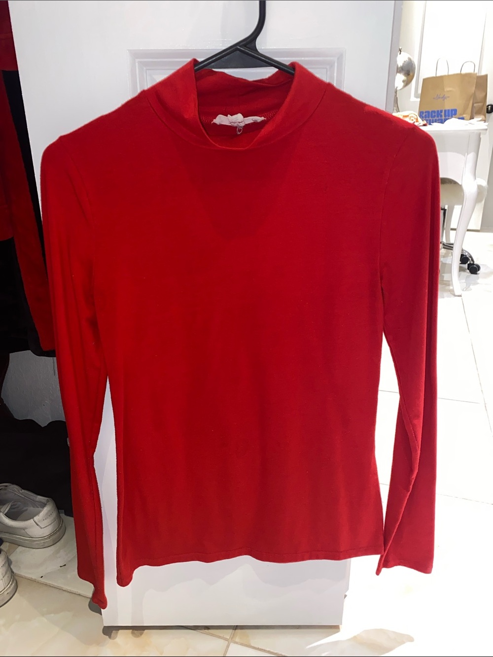 Forever 21 Red Mock Neck Long Sleeve Top